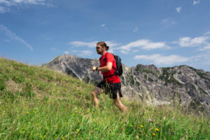 Runner, person, mountains, summits, meadow, upward Runner, person, mountains, summits, meadow, upward